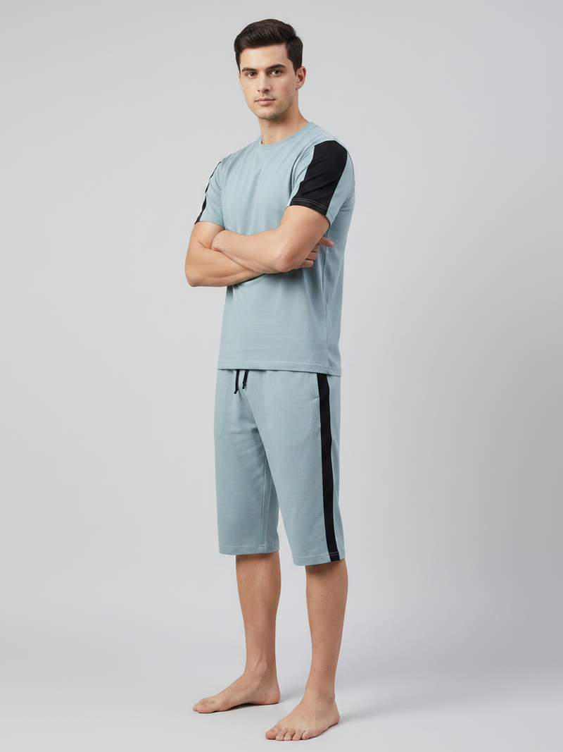 Summer Co Ord Set For Men-Light Blue-BE0051