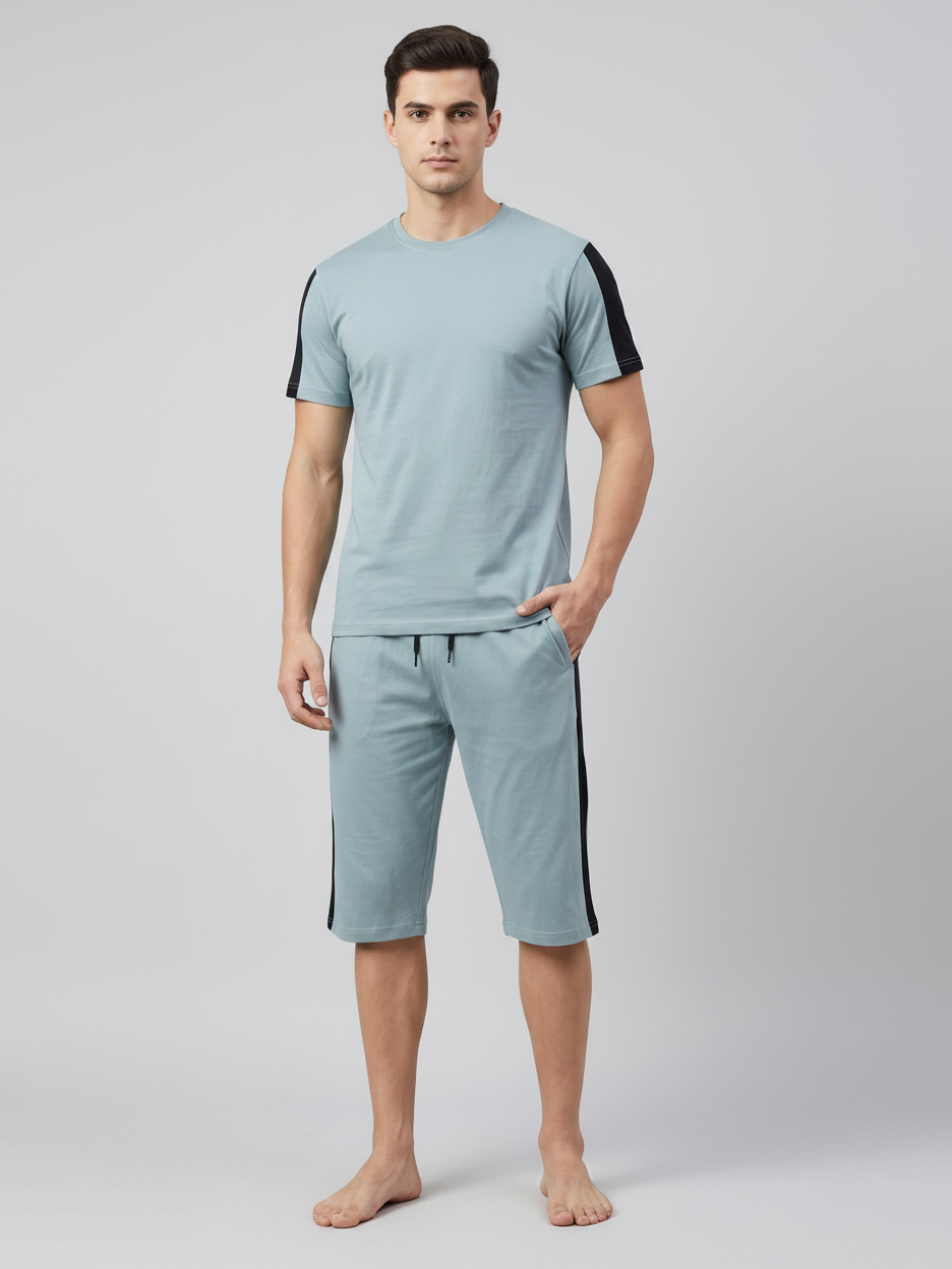 Summer Co Ord Set For Men-Light Blue-BE0051