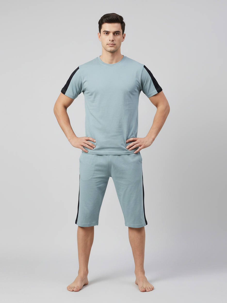 Summer Co Ord Set For Men-Light Blue-BE0051