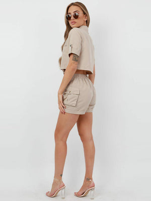 Rising Pop Button Shorts Co-Ord For Ladies-Skin-SP3400