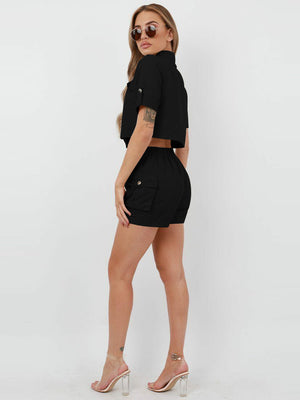 Rising Pop Button Shorts Co-Ord For Ladies-Black-SP3406