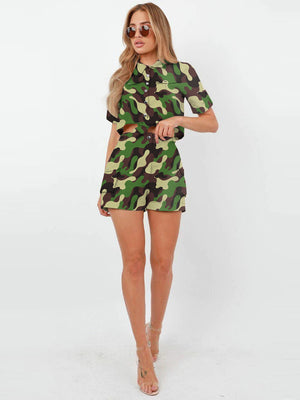 Rising Pop Button Shorts Co-Ord For Ladies-Camouflage-SP3412