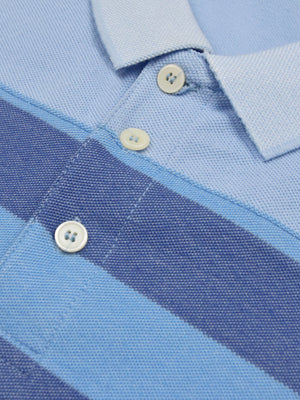 Summer Polo Shirt For Men-Blue & Smoke White With Panel-AN4020