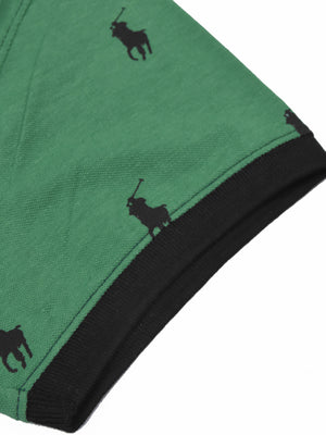 PRL Summer Polo Shirt For Men-Green Melange with Allover Print-SP1452/RT2340