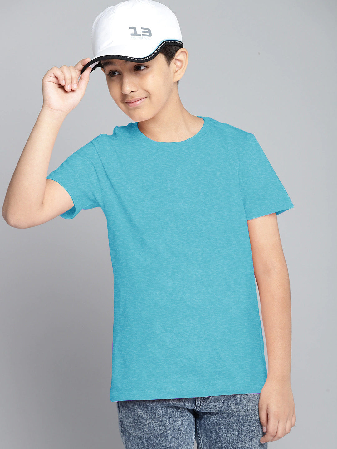 L.A.T Crew Neck Single Jersey Tee Shirt For Kids-Blue Melange-SP2201