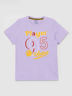 Summer Single Jersey Crew Neck Tee Shirt For Kids-Purple With Print-AN4158