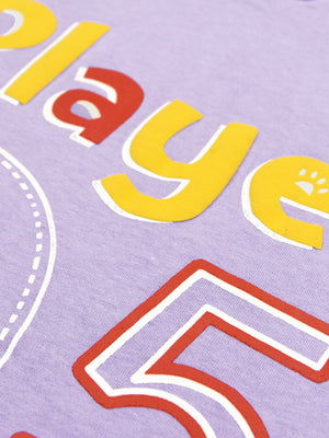 Summer Single Jersey Crew Neck Tee Shirt For Kids-Purple With Print-AN4158