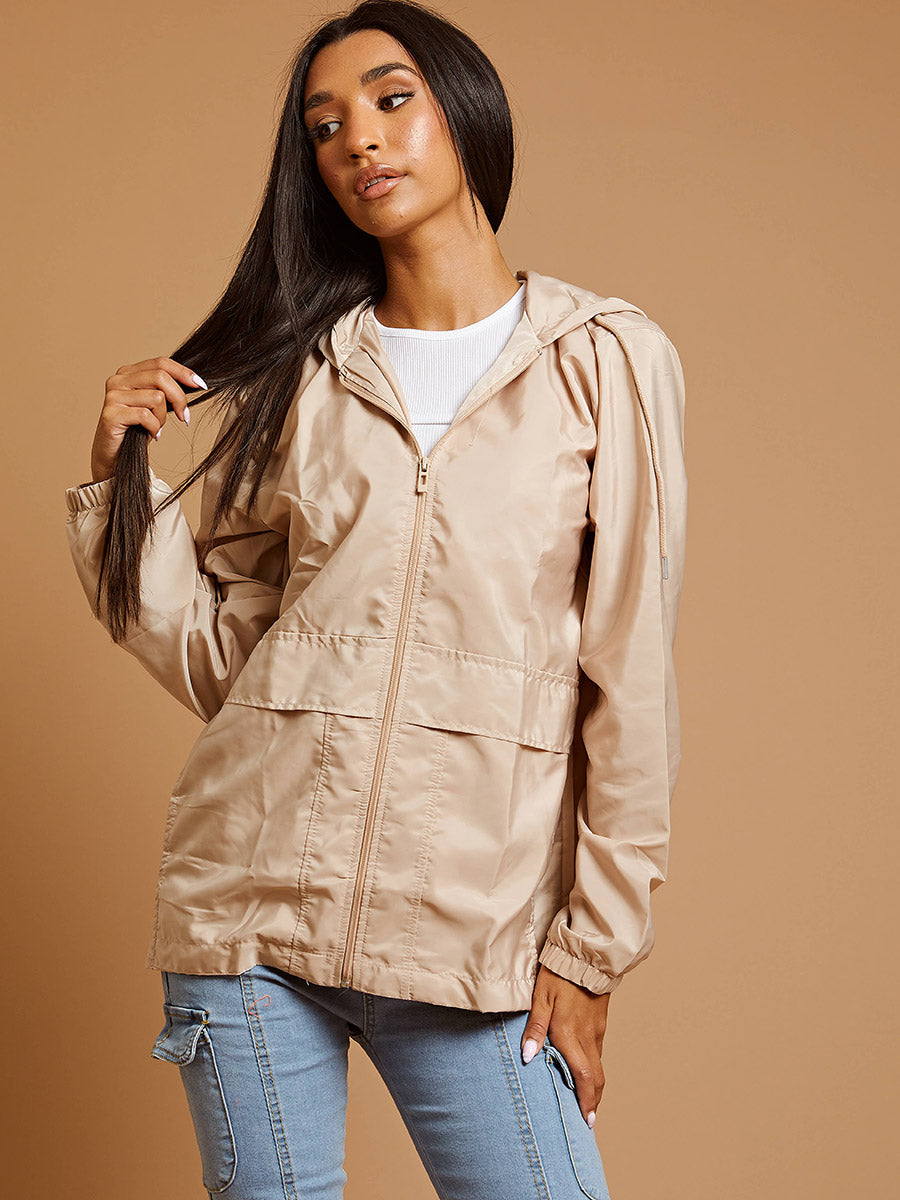 Rising Oversized Hooded Festival Rain Jacket For Ladies-Beige-SP3279