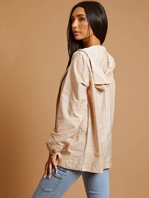 Rising Oversized Hooded Festival Rain Jacket For Ladies-Beige-SP3279