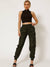 Cuffed Hem Shell Side Pockets Jogger Trouser For Ladies-Dark Olive-SP3336