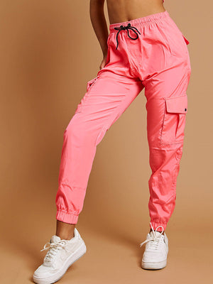 Cuffed Hem Shell Jogger Trouser For Ladies-Neon Pink-SP3321