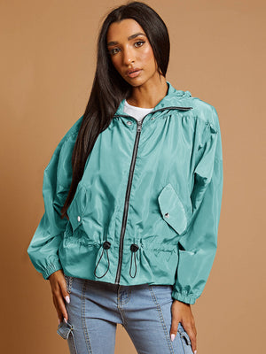 High Neck Hooded Festival Jacket For Ladies-Cyan-SP3274