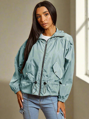 High Neck Hooded Festival Jacket For Ladies-Ice Blue-SP3276