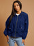 High Neck Hooded Festival Jacket For Ladies-Dark Royal Blue-SP3271