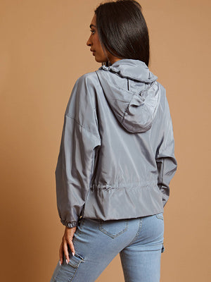 High Neck Hooded Festival Jacket For Ladies-Grey-SP3262