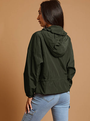 High Neck Hooded Festival Jacket For Ladies-Dark Olive-SP3265