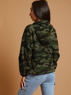 High Neck Hooded Festival Jacket For Ladies-Olive Camouflage-SP3394