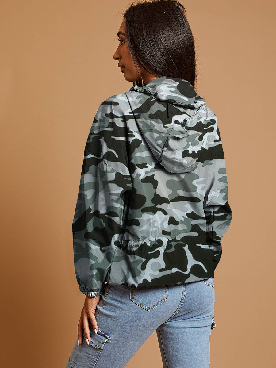 High Neck Hooded Festival Jacket For Ladies-Grey Camouflage-SP3395