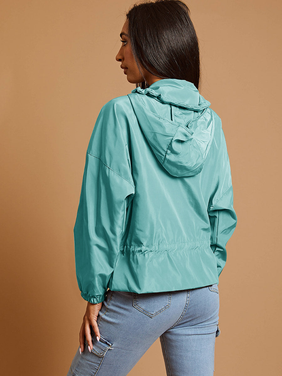 High Neck Hooded Festival Jacket For Ladies-Cyan-SP3274