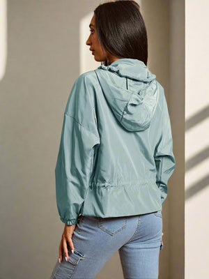 High Neck Hooded Festival Jacket For Ladies-Ice Blue-SP3276