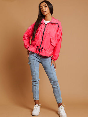 High Neck Hooded Festival Jacket For Ladies-Neon Pink-SP3269