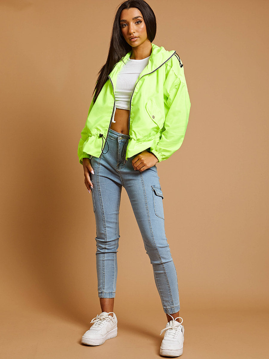 High Neck Hooded Festival Jacket For Ladies-Neon Green-SP3266