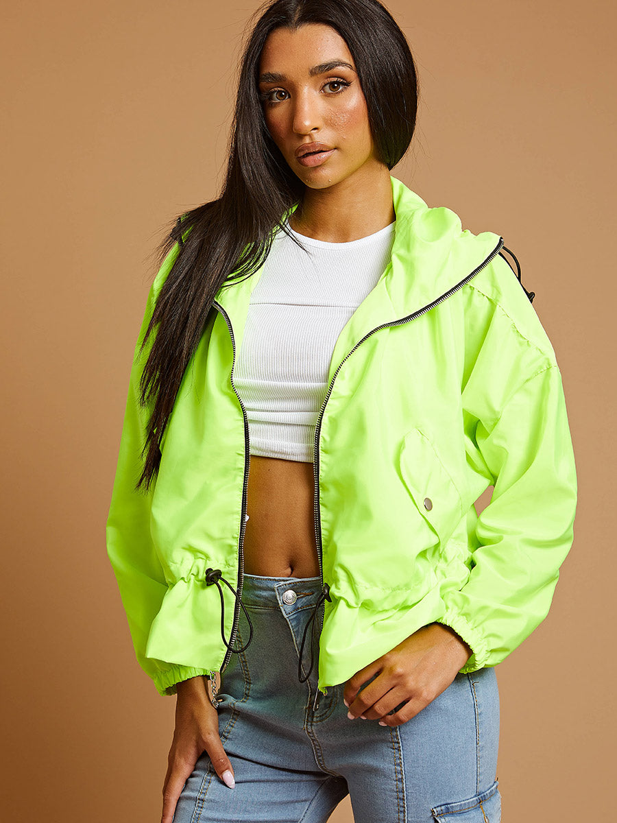 High Neck Hooded Festival Jacket For Ladies-Neon Green-SP3266