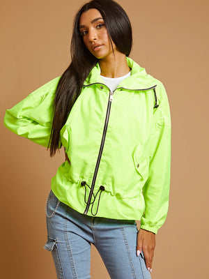 High Neck Hooded Festival Jacket For Ladies-Neon Green-SP3266