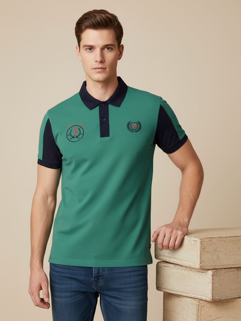 LV Summer Polo Shirt For Men-Cyan Green & Dark Navy-BE858/BR13096