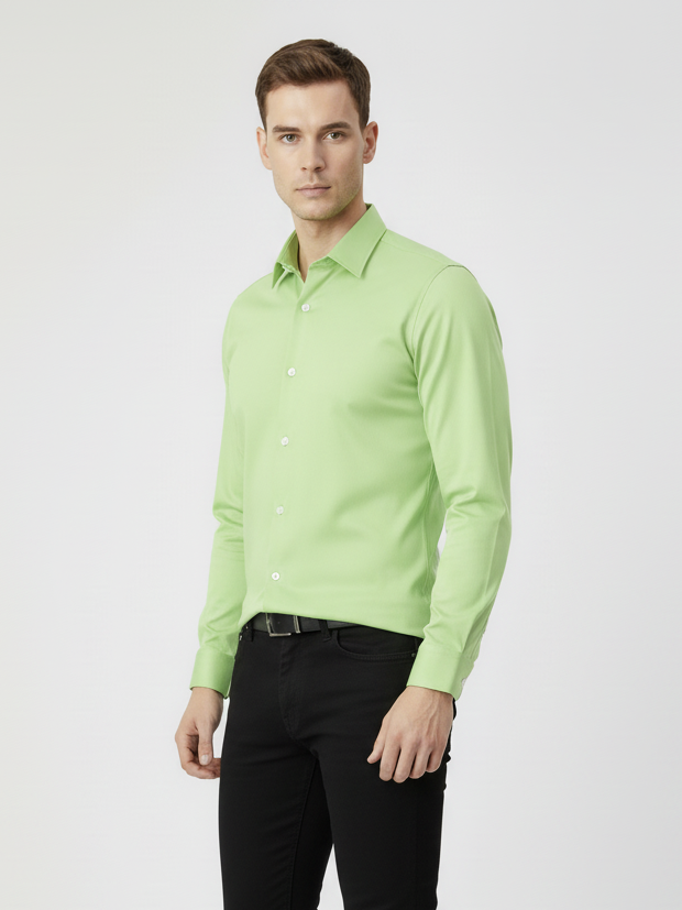 Rawgear 4 Side Lycra Slim Fit Long Sleeve Casual Shirt For Men-Lime Green-RG05