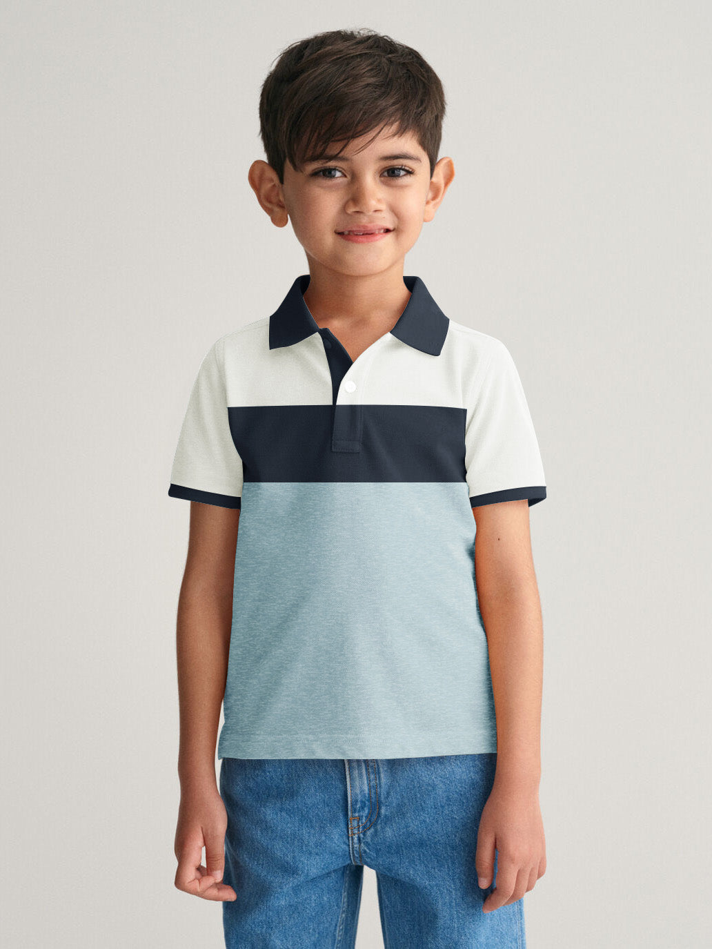 NXT Half Sleeve P.Q Polo Shirt For Kids-Sky Melange with White & Navy-SP1688