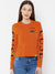 47 Crew Neck Full Sleeve Crop Tee Shirt For Ladies-Orange-SP1989