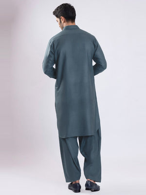 Unstitched China Soft Paper Cotton Suit For Men-Light Navy-SP1782