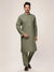 Unstitched China Soft Paper Cotton Suit For Men-Olive-SP1784