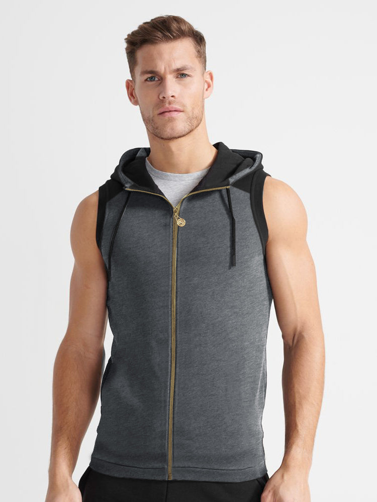 Louis Vicaci Fleece Sleeveless Zipper Sweater For Men Charcoal