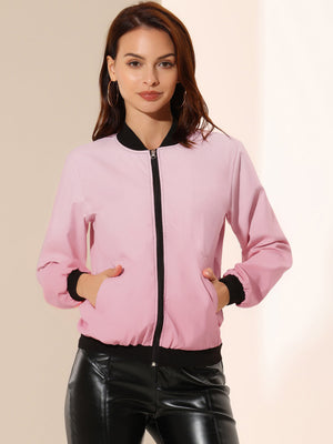 PLT Basic Lightweight Bomber Jacket For Ladies-Pink-SP3282