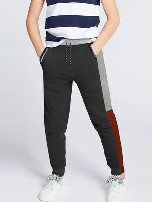 Next Slim Fit Jogger Trouser For Kids-Charcoal with Grey & Dark Maroon Melange Panels-SP2633