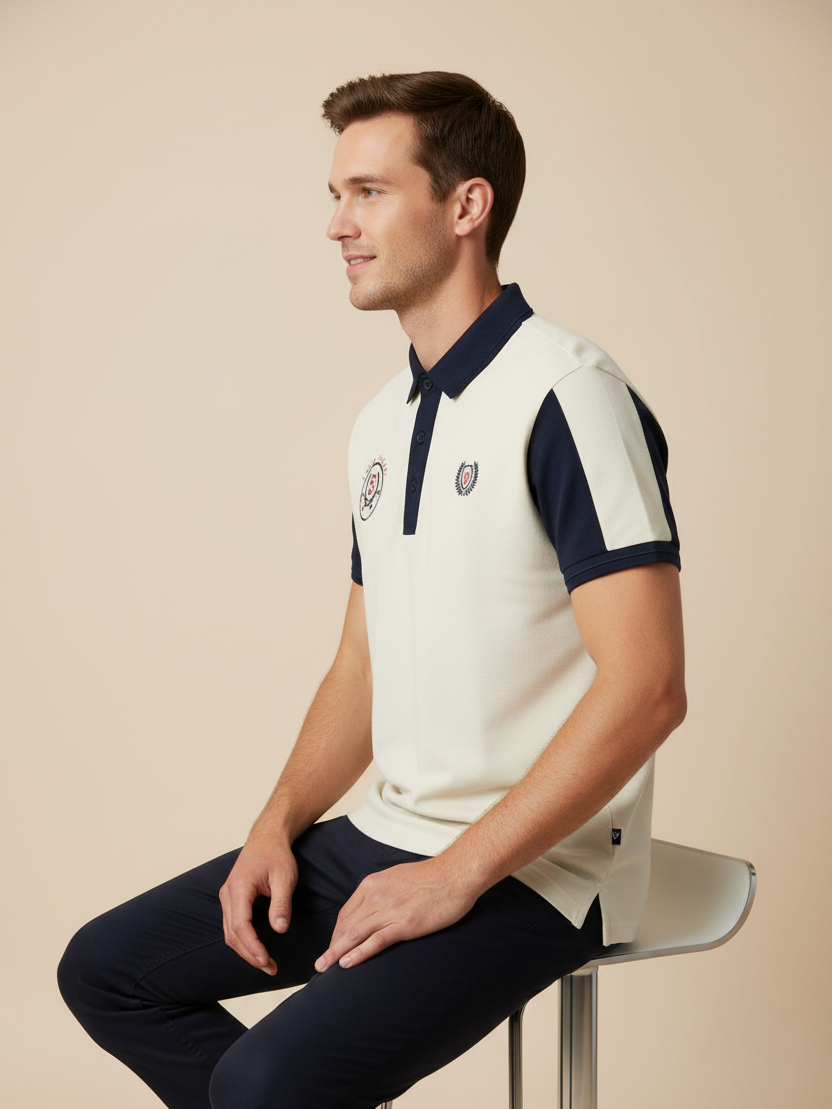 LV Summer Polo Shirt For Men-Off White & Dark Navy-SP1571/RT2373