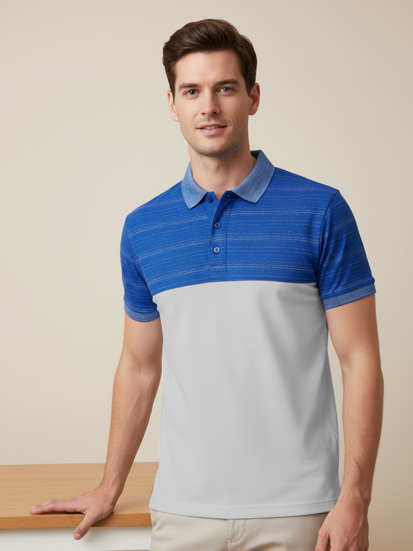 NXT Summer Polo Shirt For Men-Grey with Blue Lining-BE813/BR13054