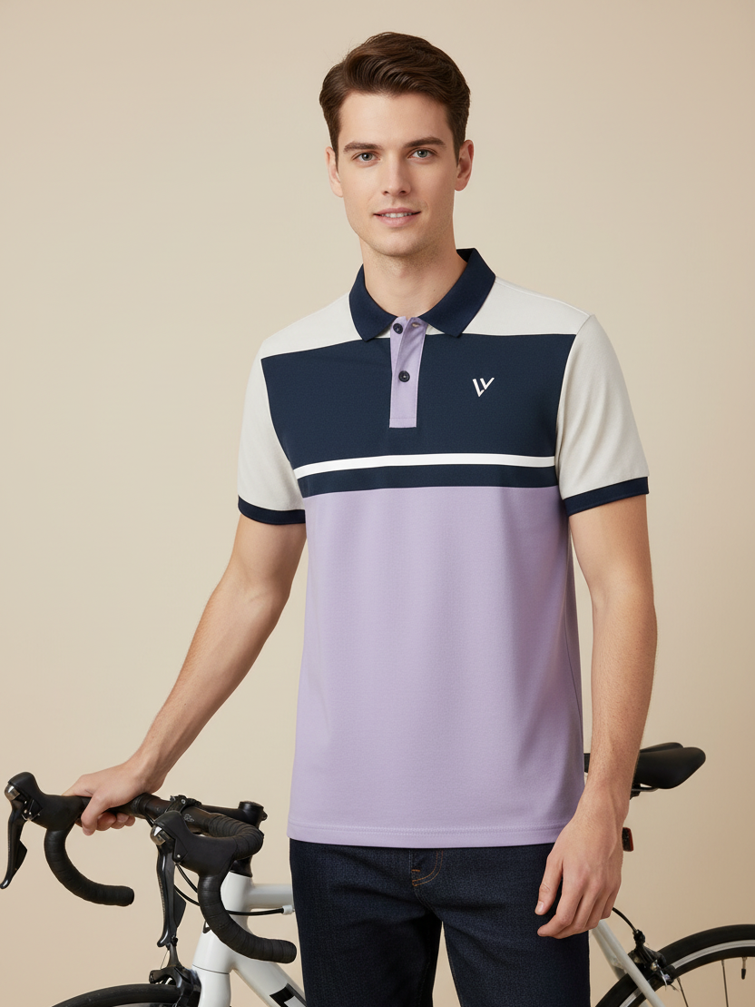 LV Summer Polo Shirt For Men-purple with Light Navy & Off White-SP1585/RT2380