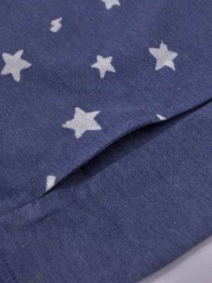 NK Terry Fleece Zipper Hoodie For Ladies-Blue with Allover Stars Print-SP434