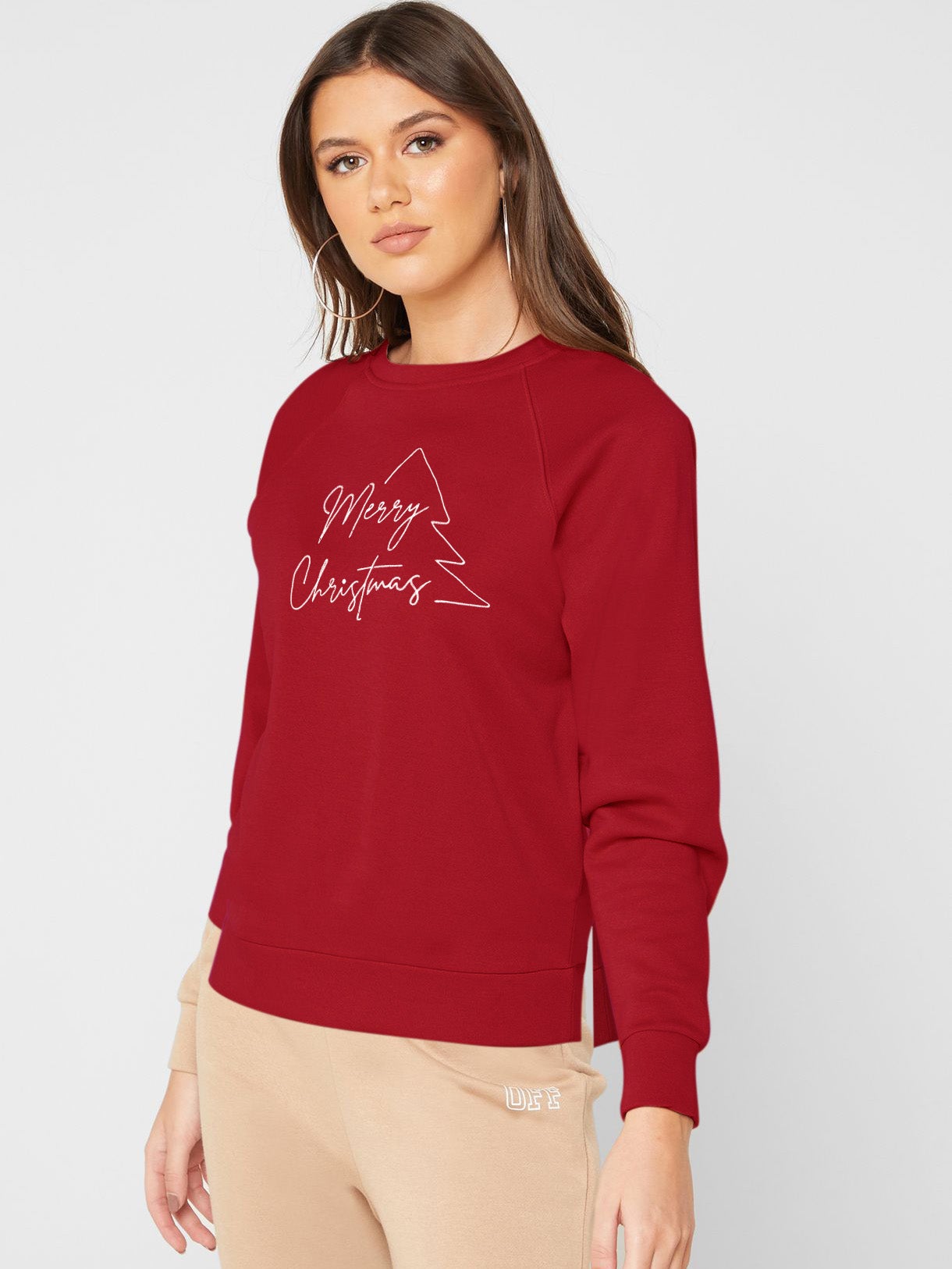 Royce Crew Neck Fleece Open Side Sweatshirt For Ladies-Dark Red-RT864