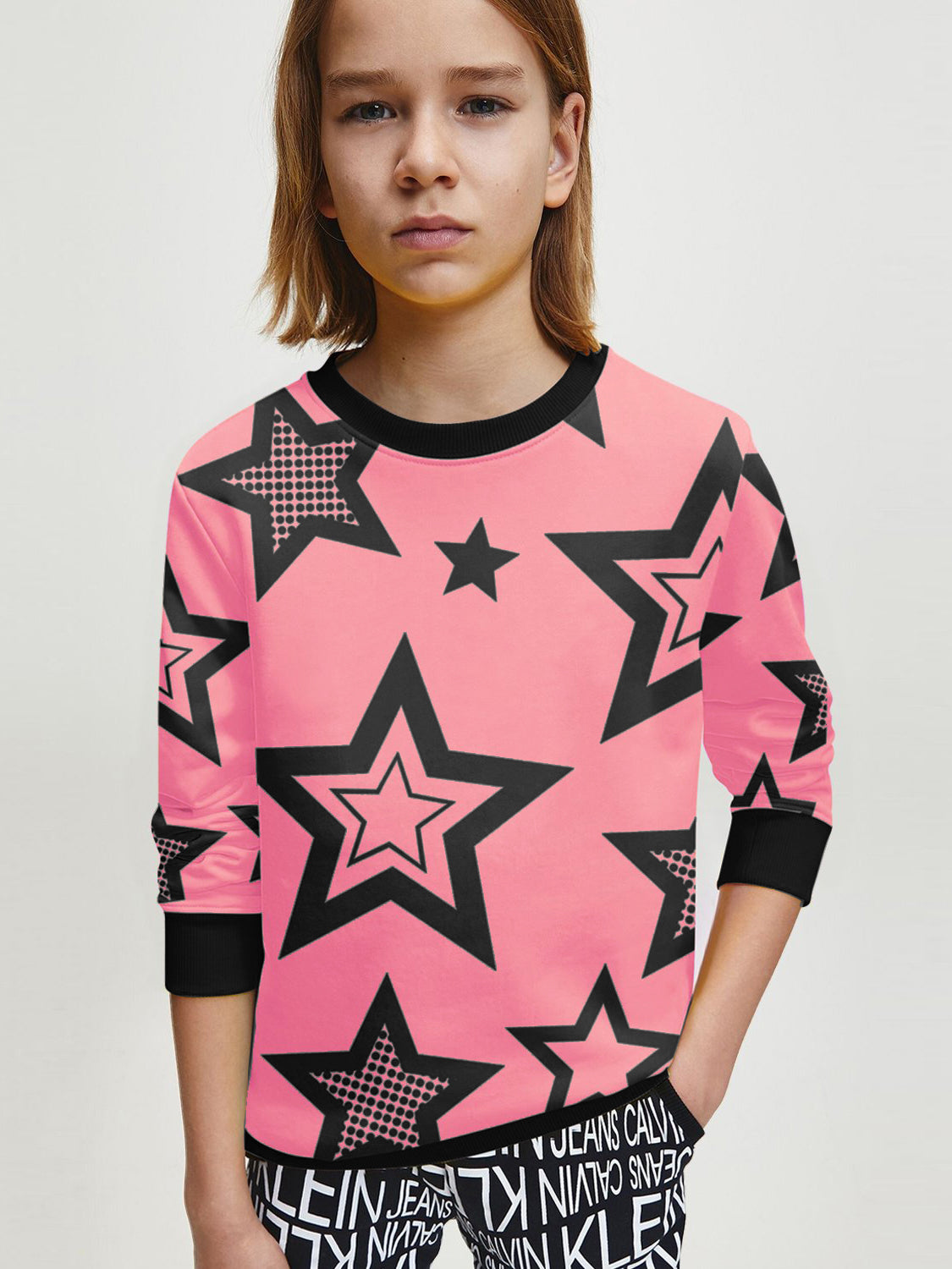 Zara baby Terry Fleece Sweatshirt For Kids-Pink with Allover Stars Print-SP753