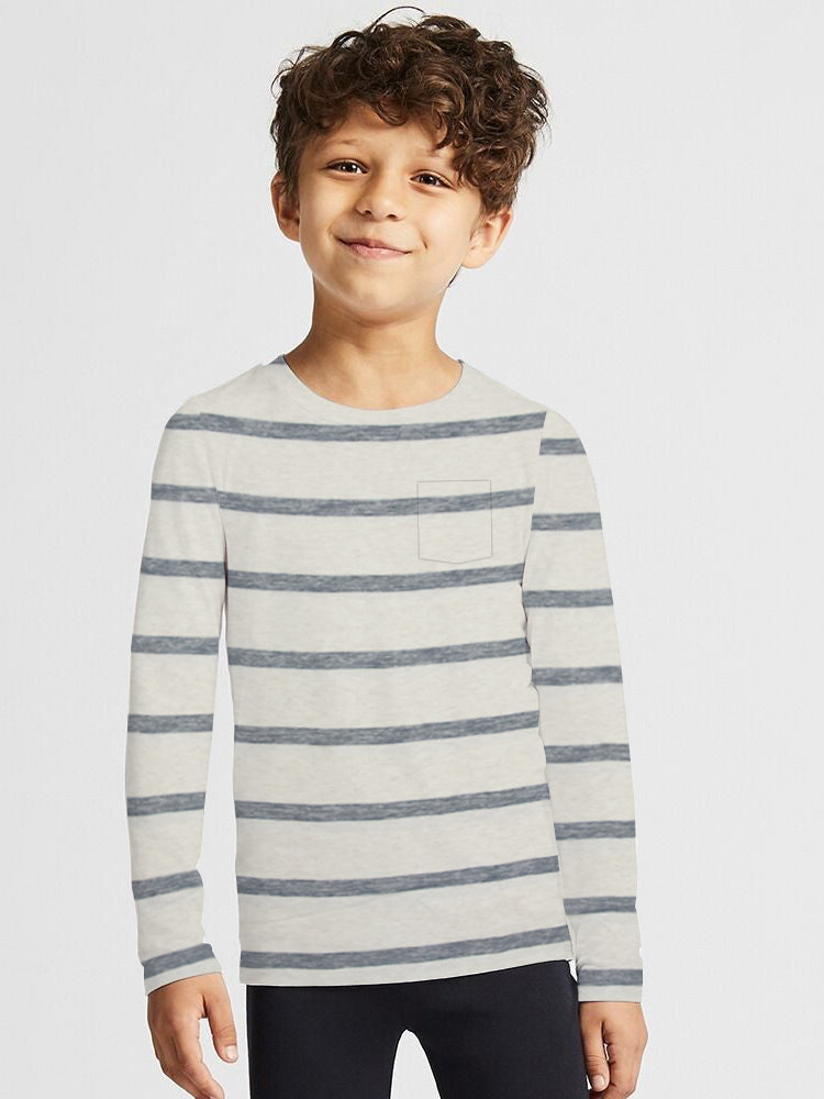 Maxx Crew Neck Long Sleeve Single Jersey Tee Shirt For Kids-Off White Melange With Stripes-SP213/RT2118