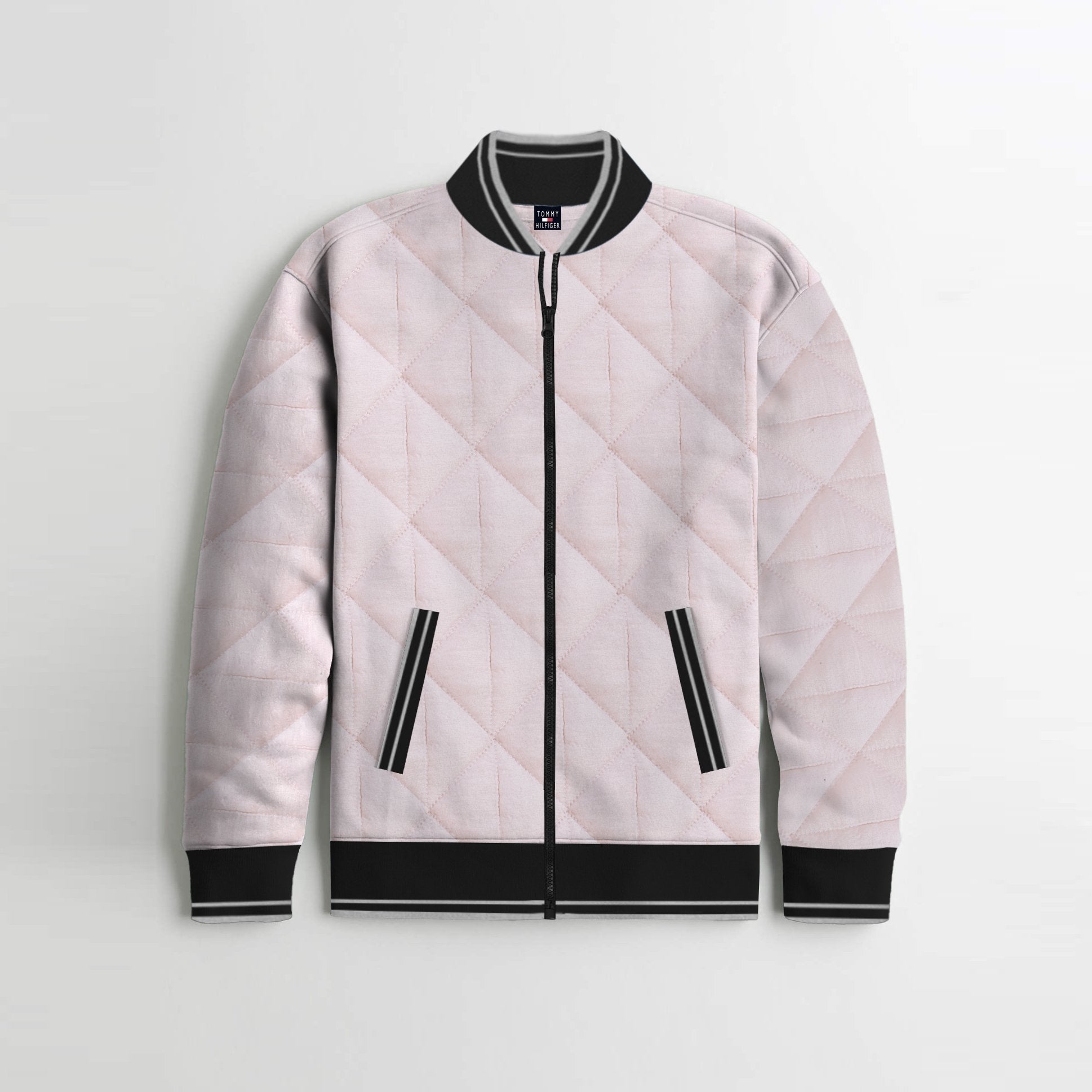 Quilted Zipper Baseball Jacket For Kids-Light Pink & Black-SP4402