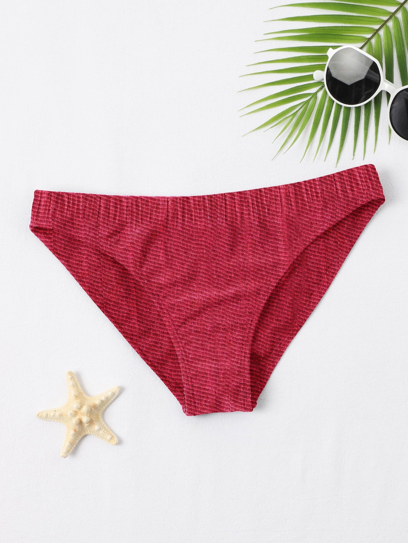New stylish Crinkled Satin Bikini Bottom For Ladies-Red-BR701