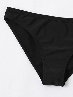 New stylish Crinkled Satin Bikini Bottom For Ladies-Black-BR703