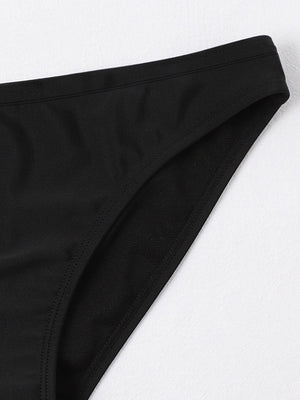 New stylish Crinkled Satin Bikini Bottom For Ladies-Black-BR703