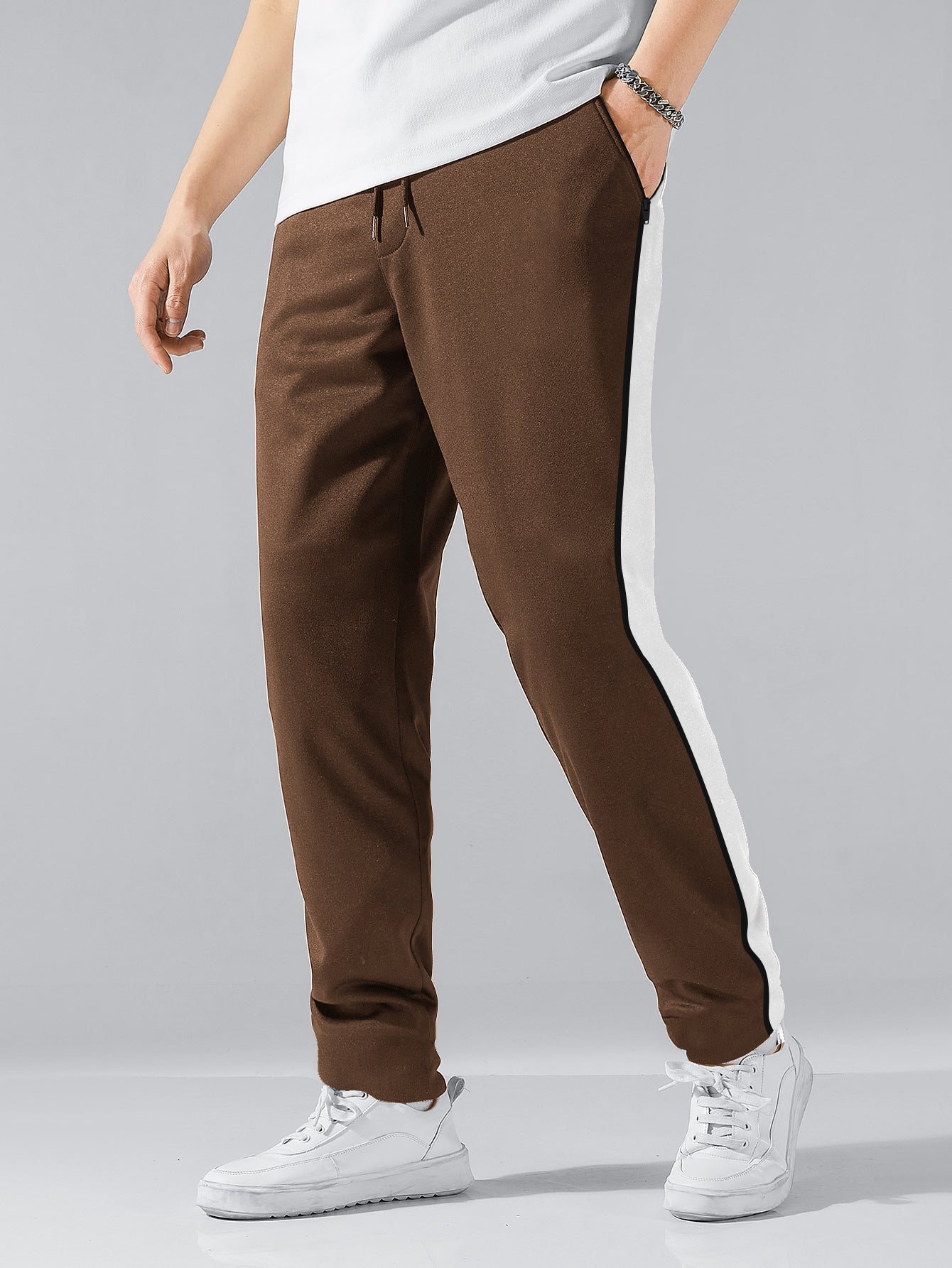 Louis Vicaci Summer Trouser Pant For Men-Light Brown with Stripe-BR649 -  BrandsEgo