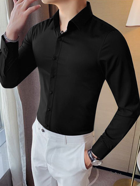 Louis Vicaci Super Stretchy Slim Fit Lycra Casual Shirt For Men-Black-RT1921